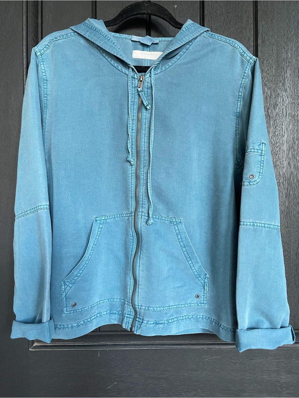 Dressbarn Tencel Lyocell Teal Hooded Utility Jacket Zip Up Women’s L